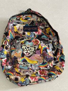 Rare JanSport Superbreak Hairball Backpack Galaxy Cats Dogs Rainbows